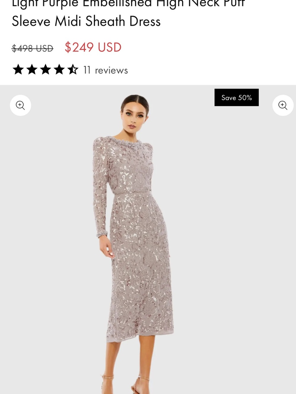 Mac Duggal Lavender Sequin High-Neck Long Sleeve Midi Dress